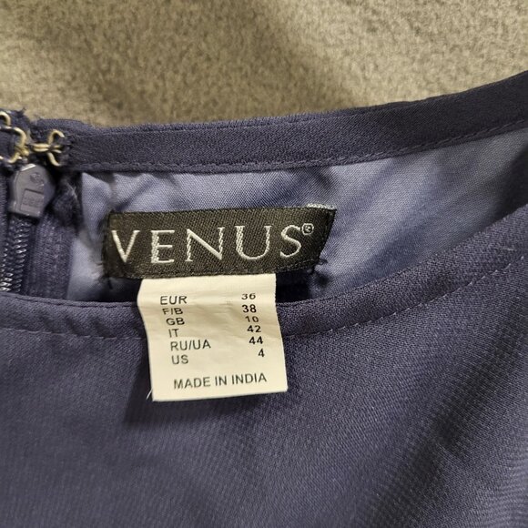 Venus Fit & Flare Sleeveless Dress Womens Size 4 Navy‎ Blue Sheer Lined Back Zip - Picture 3 of 6
